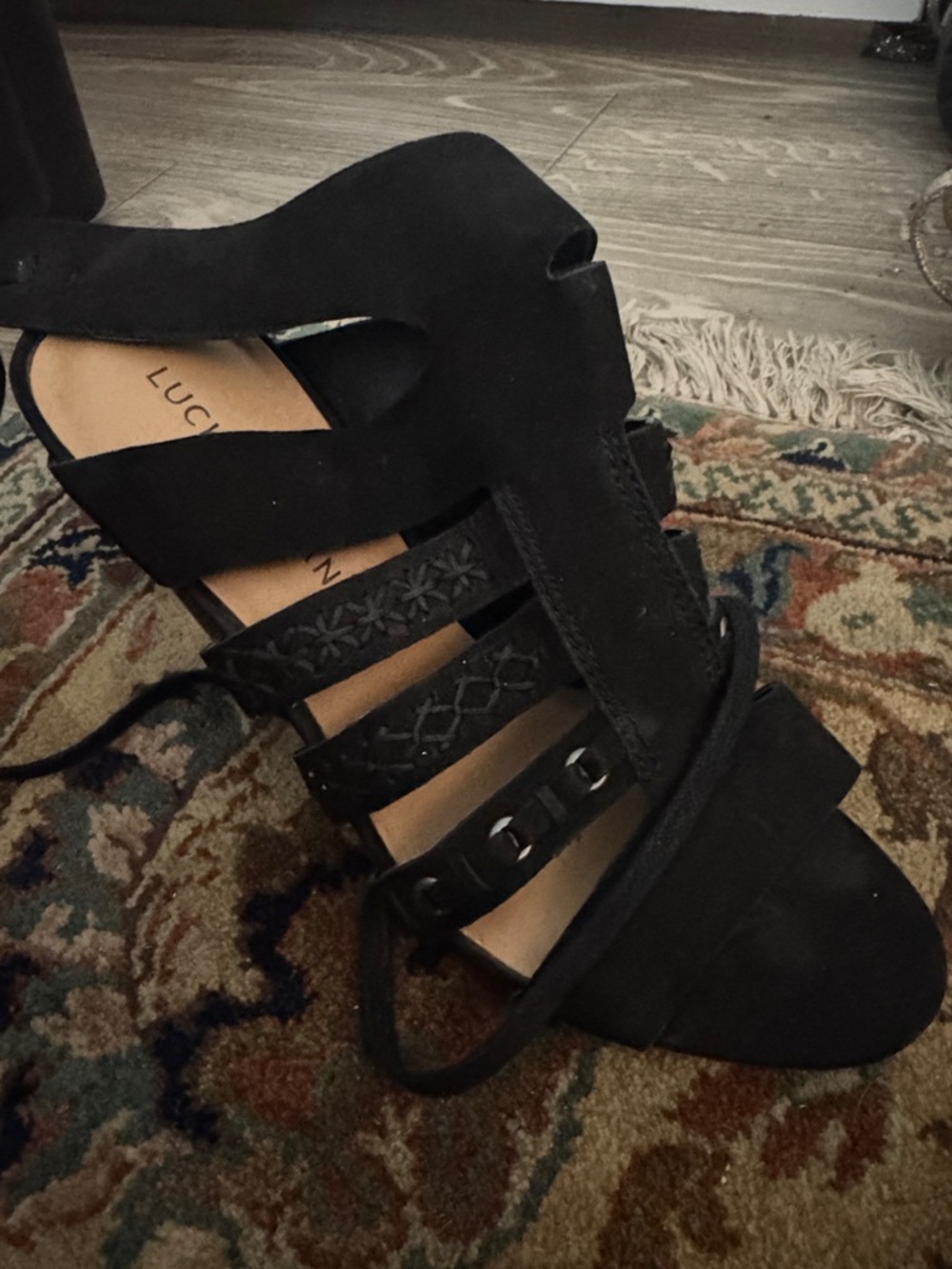 Lucky Brand Black Lace-Up Strappy Heels